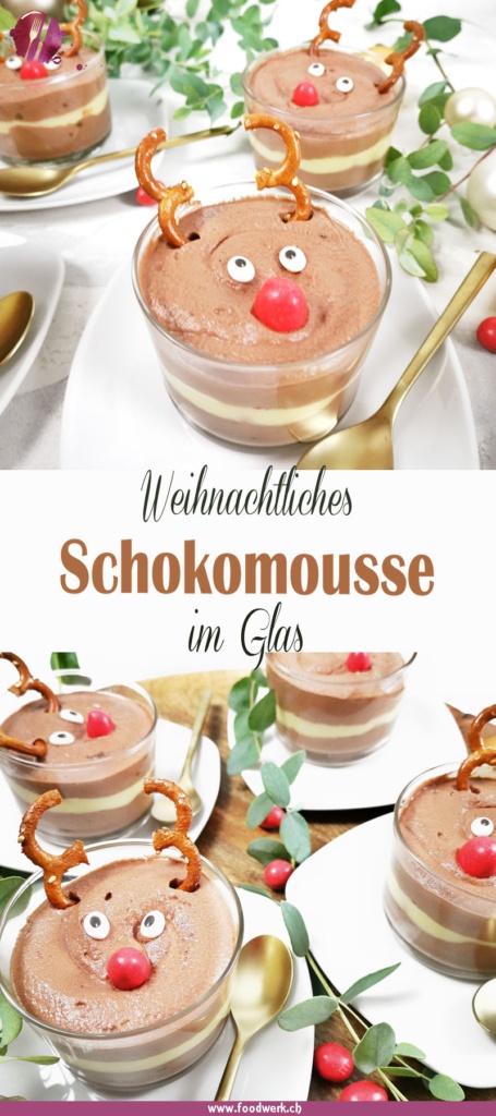 Schokomousse im Glas als Rentier