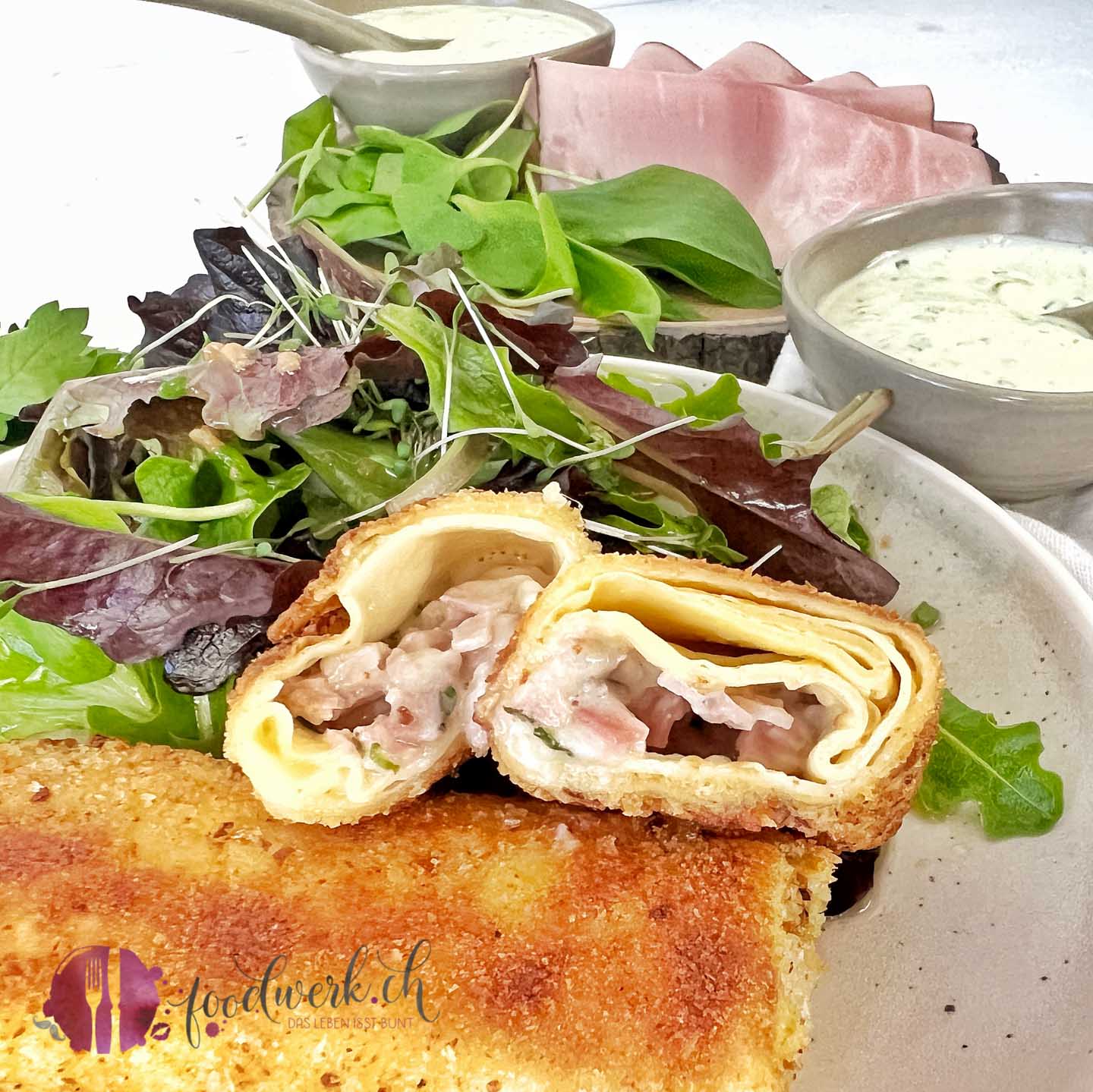 Das Innenleben der Bärlauchschinken Rolle